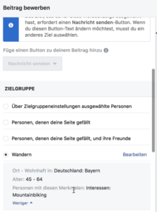 Facebook Auswahl der Zielgruppe für Werbung core audience