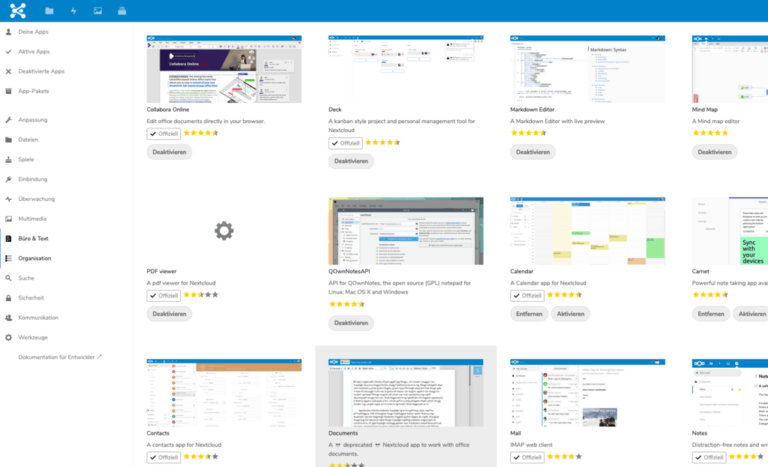 Beispiel des Nextcloud Appstores als Grundlage für Deine eigene private Cloud